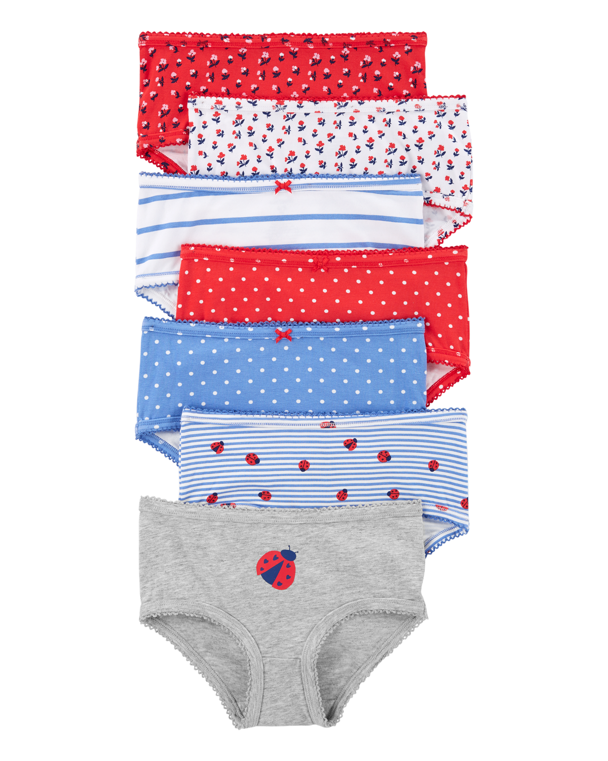 Kid 7-Pack Ladybug Print Brief Stretch Cotton Underwear