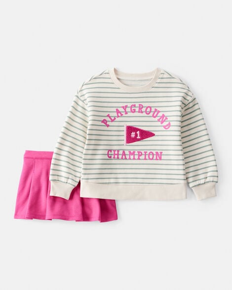 toddler 2-piece "playground champion" striped top & skirt set