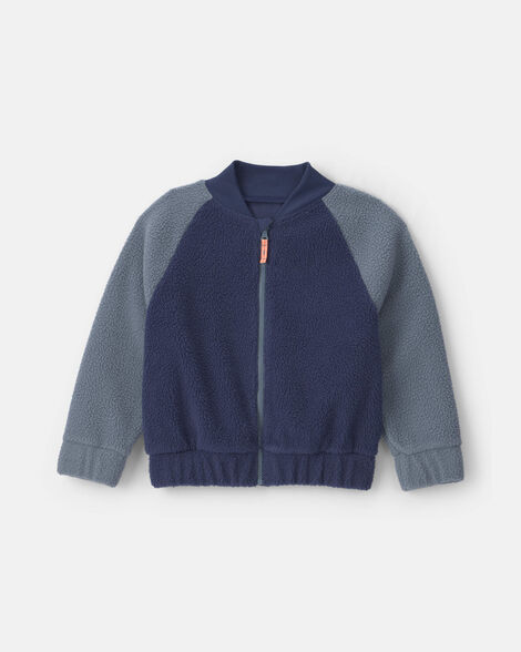 boys teddy fleece zip-up jacket - navy blue