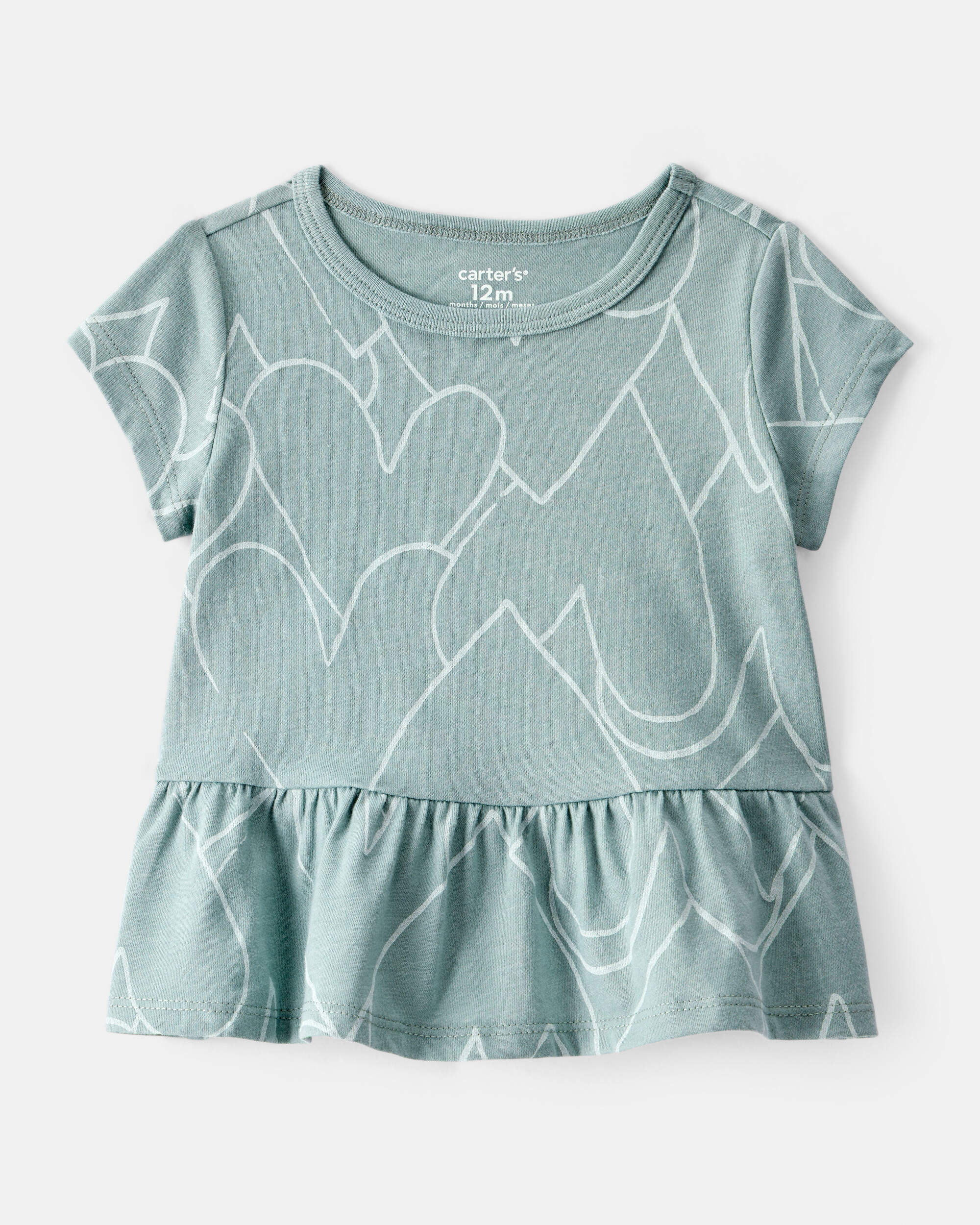 Baby Girl Heart Print Short-Sleeve Peplum Top - Green