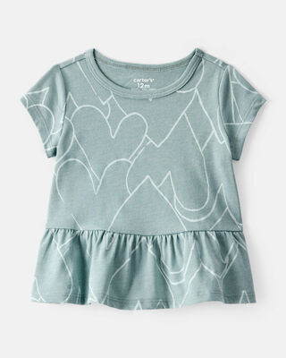 Product image 1 of Baby Girl Heart Print Short-Sleeve Peplum Top - Green