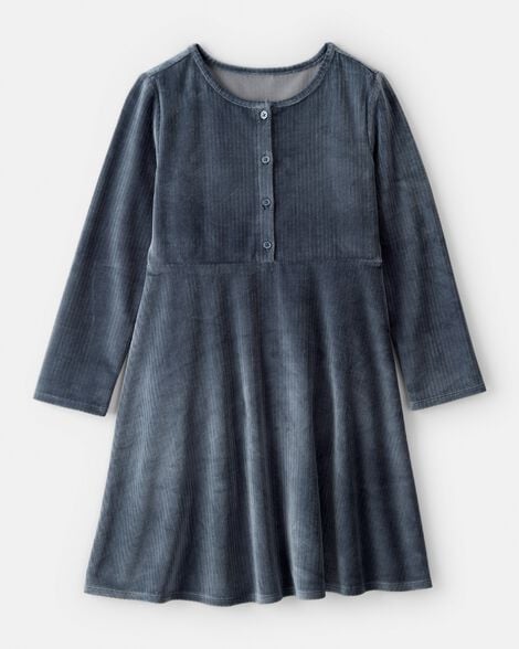 Girls Cozy Rib Dress - Blue