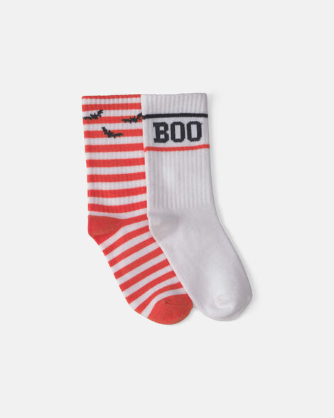 kids 2-pack 'boo' bat striped halloween crew socks - orange/white