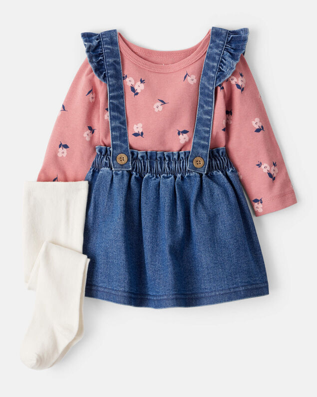 Product image 1 of Baby Girl 3-Piece Floral Long-Sleeve Dress Set - Blue