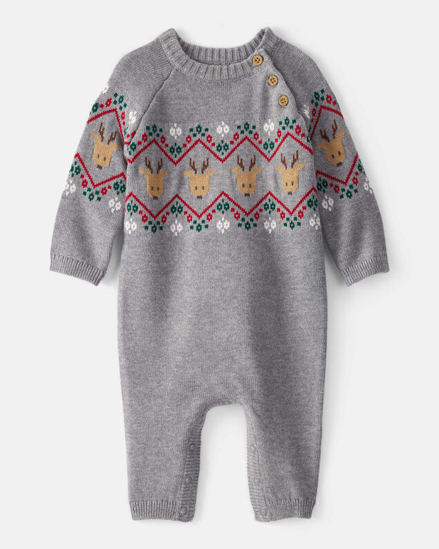Product image 1 of Baby Boy Fair Isle Long-Sleeve Jumpsuit - Grey