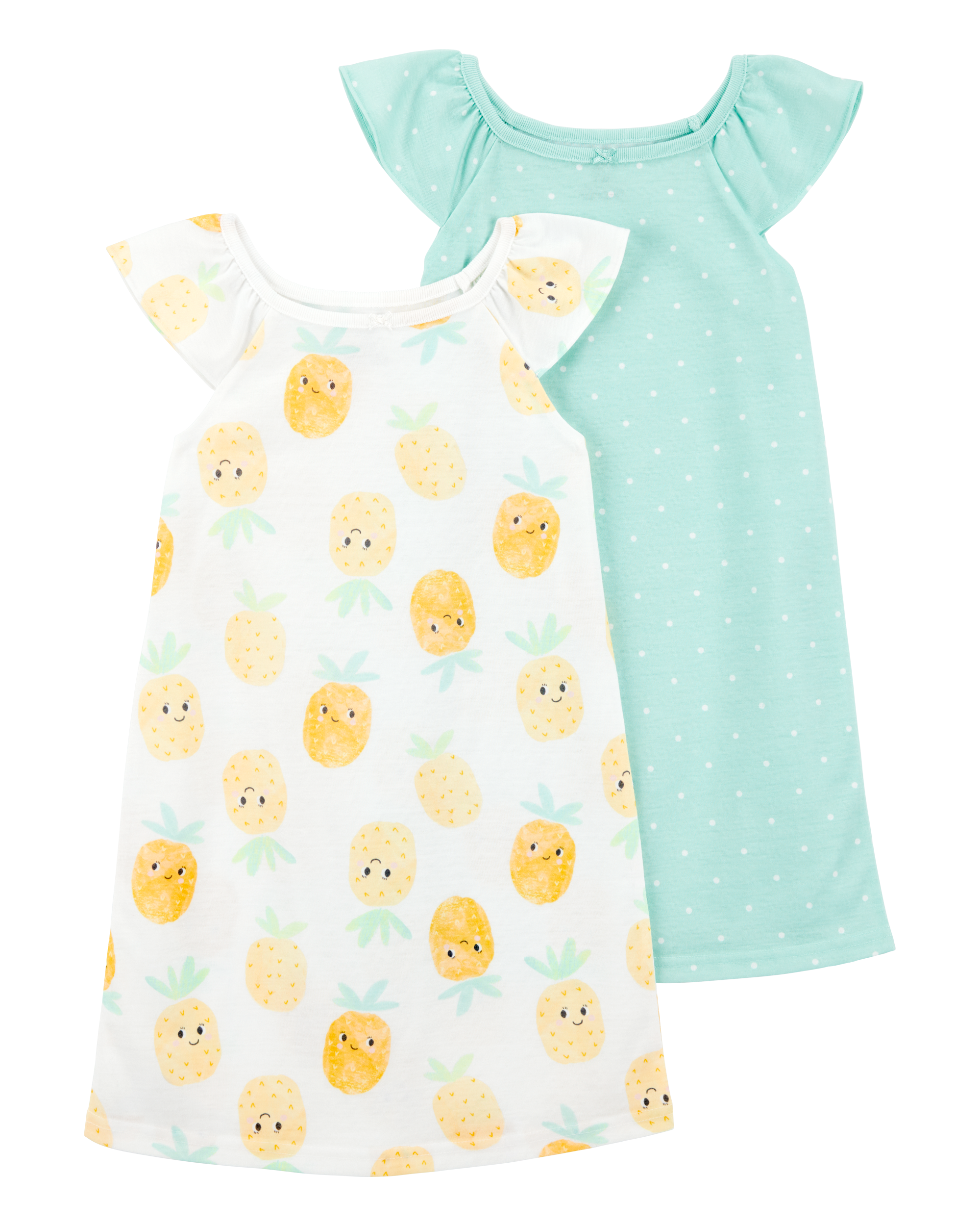 Girls 2-Pack Pineapple Nightgowns -Green/Yellow