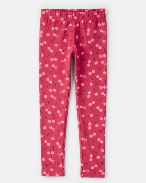 girls cherry pull-on stretch leggings - pink