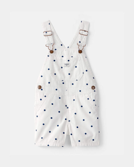 Toddler Girl Polka Dot Shortalls - White/Blue