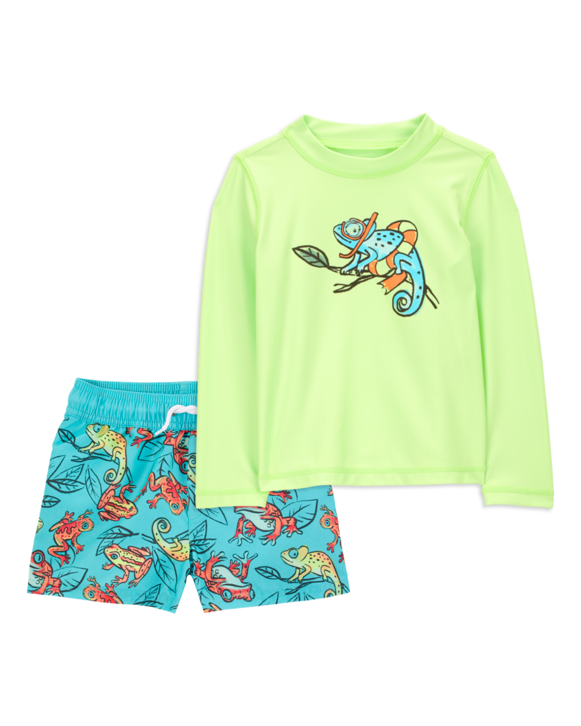 Toddler 2-Piece Iguana Long-Sleeve Rashguard & Trunks Set