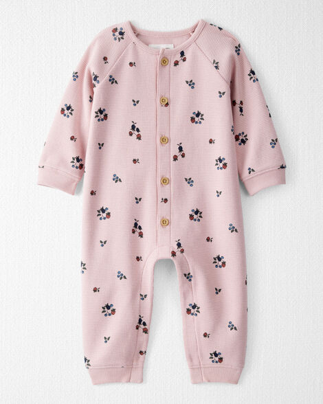 Baby Organic Cotton Waffle Knit Jumpsuit in Berry Blossom Print