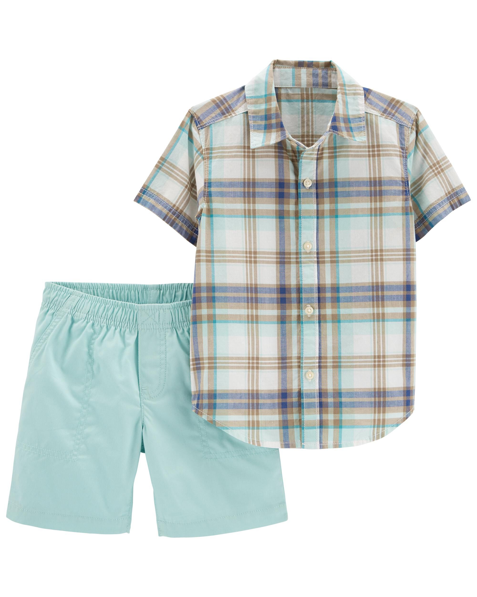 2-Piece Plaid Button-Front Shirt 