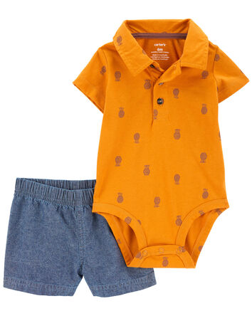 Baby 2-Piece Pineapple Polo Bodysuit & Short Set