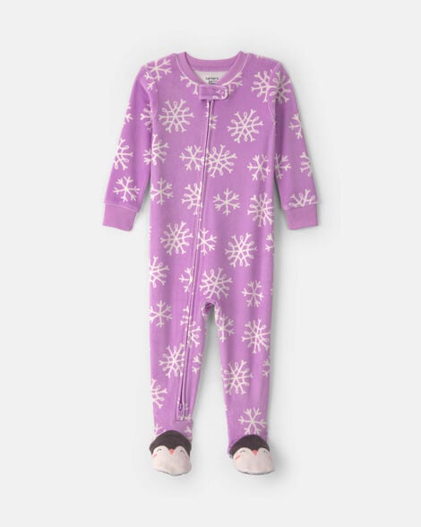 baby girl 1-piece penguin 2-way zip dreamplush snug fit footed pajama - purple