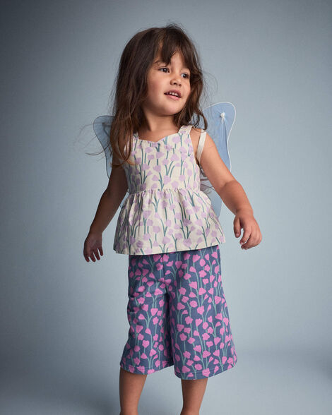 Toddler Girl Peplum Tank Top in Wildflower Print - Cream
