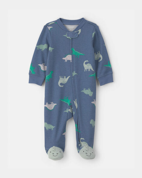 baby boy dinosaur 2-way zip sleep & play pajamas - blue