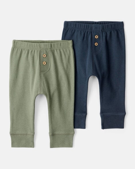 baby boy 2-pack 100% cotton pull-on pants - green/navy