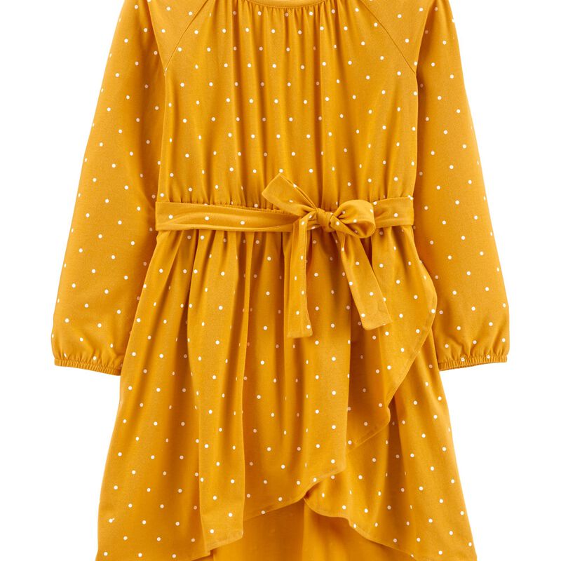 Kid Yellow Polka Dot TieWaist Dress