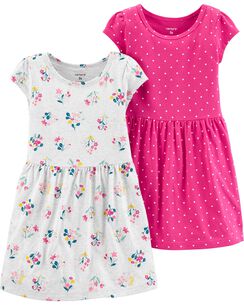 2-Pack Floral & Polka Dot Jersey Dress Set