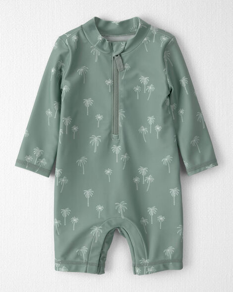 Baby Boy Recycled Long-Sleeve Rashguard Swimsuit in Palm Tree