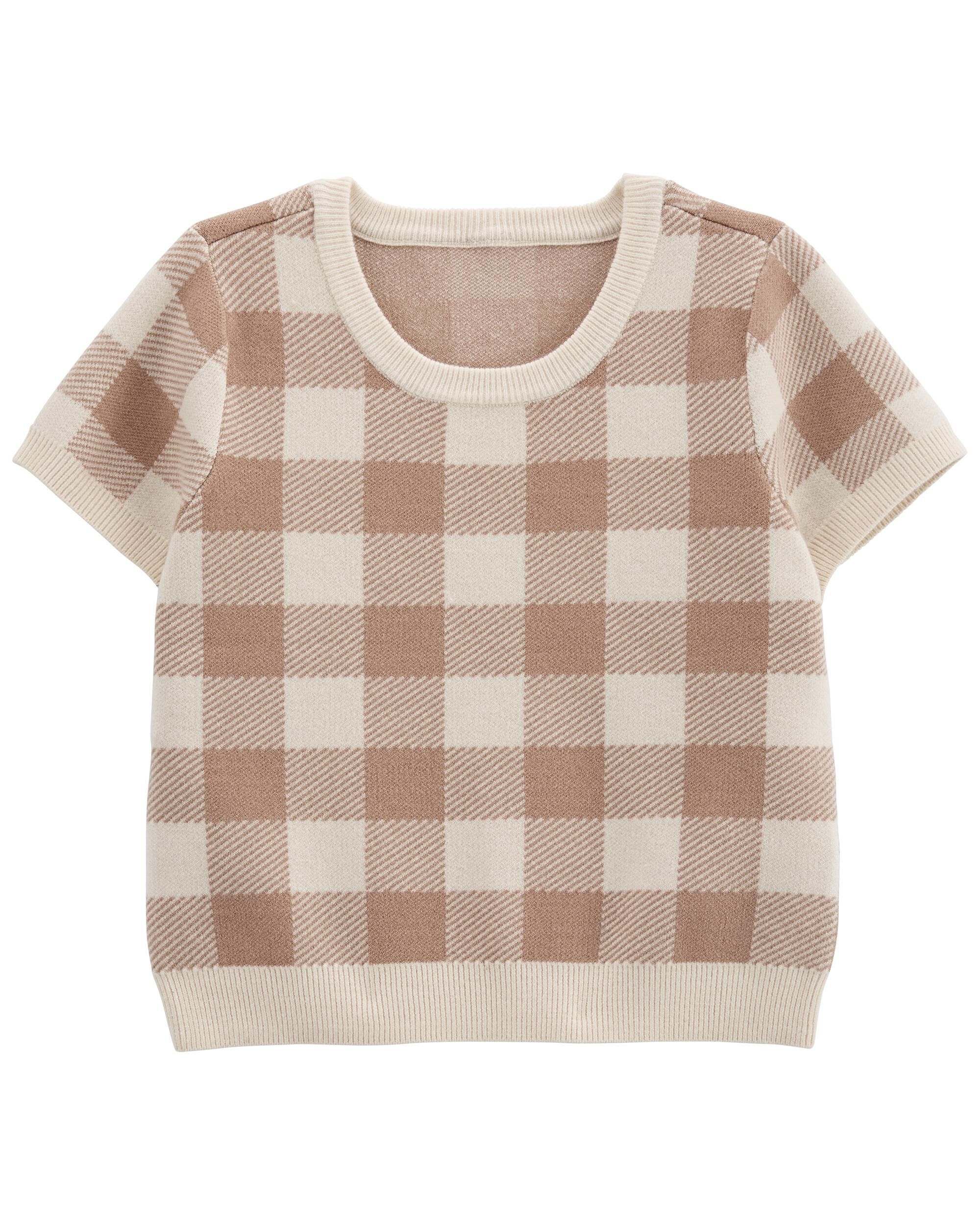 Kid Brown Plaid Short-Sleeve Sweater 