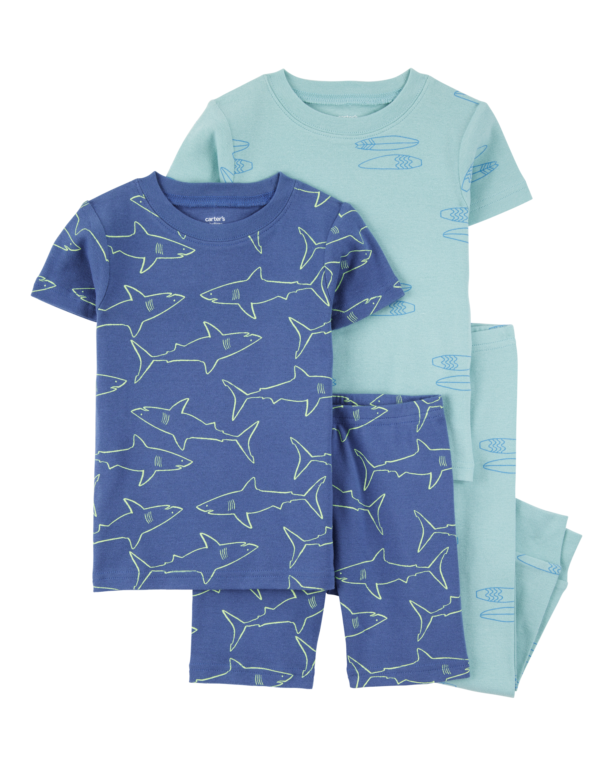 Toddler 4-Piece Shark Surfboard 100% Snug Fit Cotton Pajamas - Blue