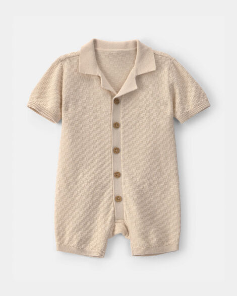 baby boy button-down short-sleeve romper - ivory