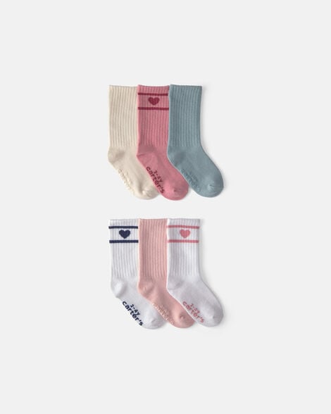 toddler girl 6-pack heart varsity stripe crew socks