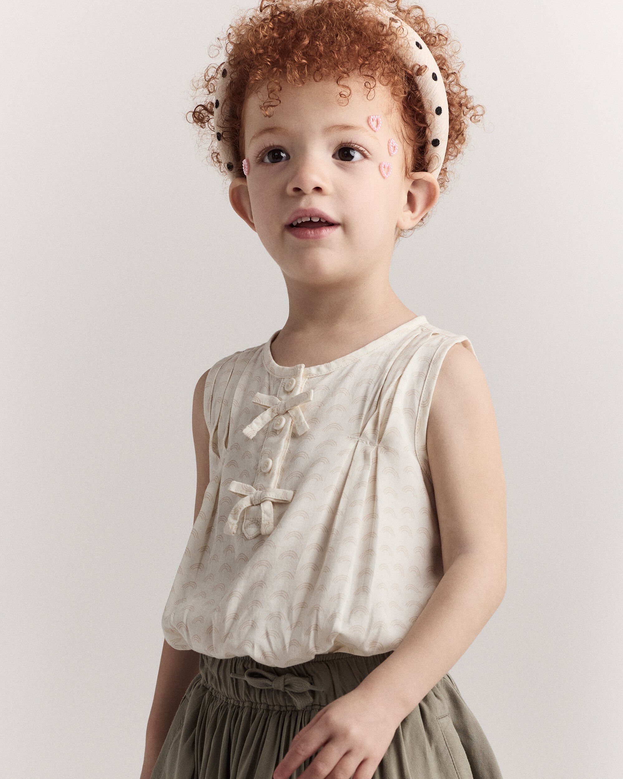 Toddler Girl Sleeveless Bow Top Rainbow Print - Cream