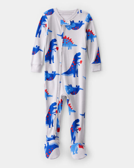 toddler boy dinosaur 100% cotton snug fit footie 1-piece pajamas - grey