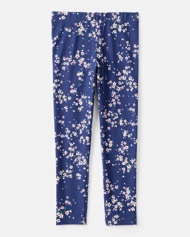 Product image 2 of Girls Floral Cotton Pull-On Stretch Leggings - Navy