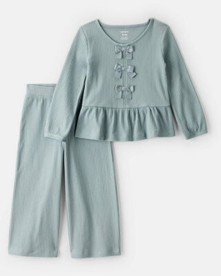 Toddler 2-Piece Blueberry Ribbed Tee & Pull-On Pant Set - Blue