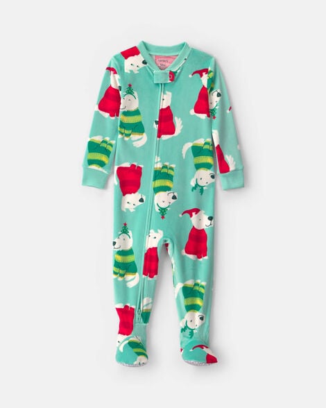 toddler 1-piece christmas dogs dreamplush snug fit footed pajama - green