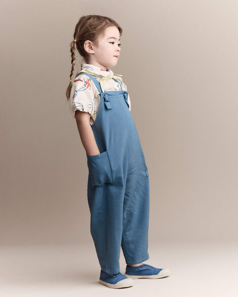 Toddler Girl Knot-Tie Overall - Teal