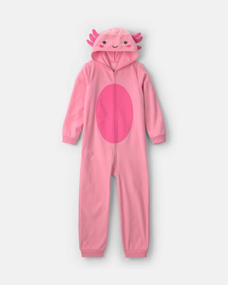 girls 1-piece axolotl halloween fleece pajama costume - pink