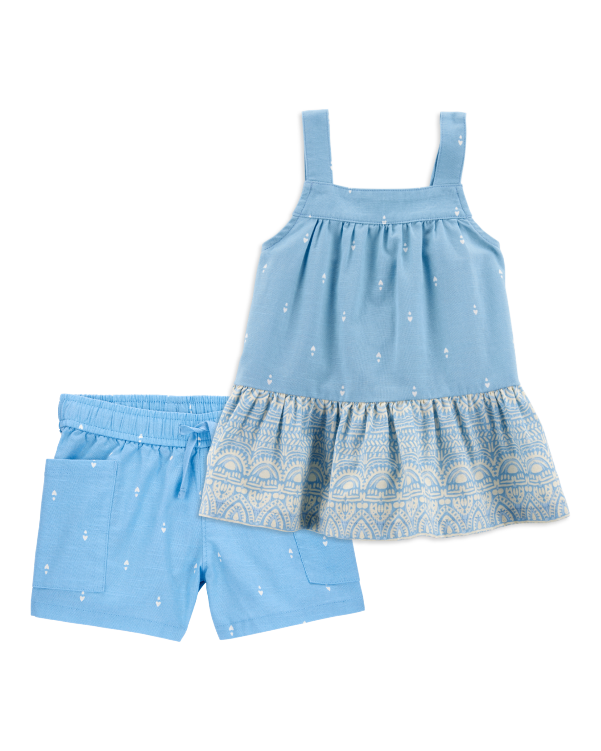Toddler 2-Piece Heart Drop Print Tank & Drawstring Shorts Set - Blue