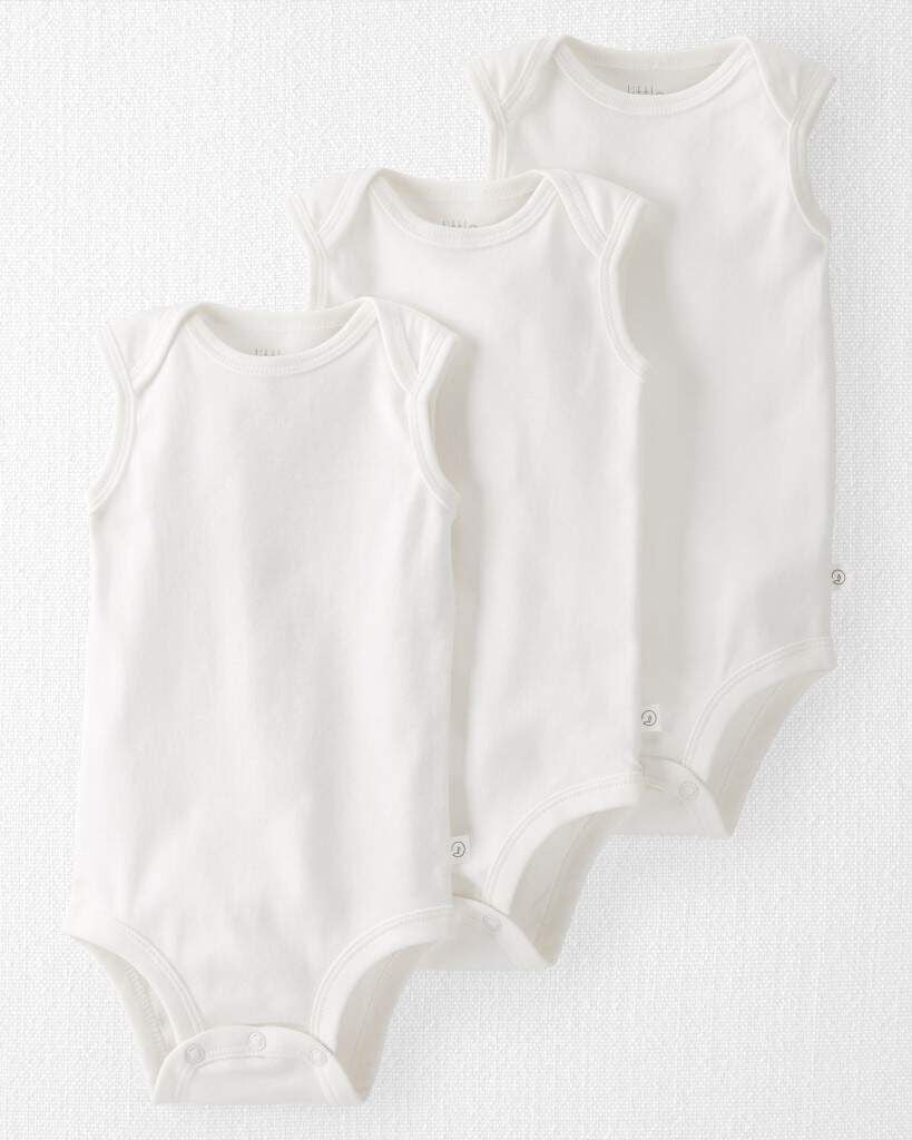 Little Planet Baby 3-Pack Organic Cotton Bodysuits 12M Light Cream