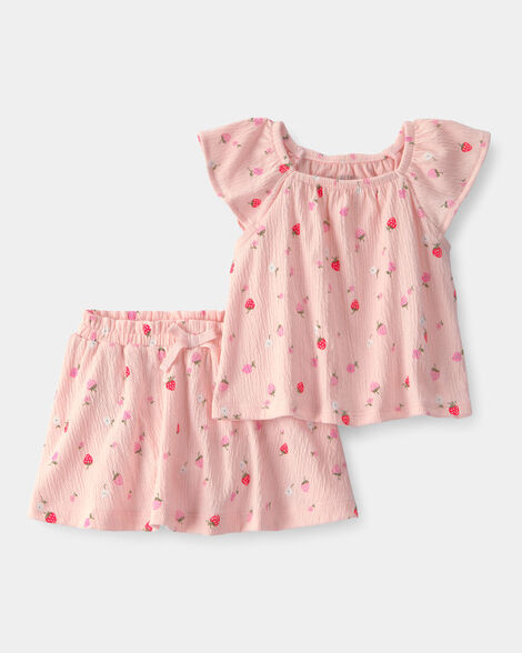 baby girl 2-piece strawberry short-sleeve top & skort set - pink