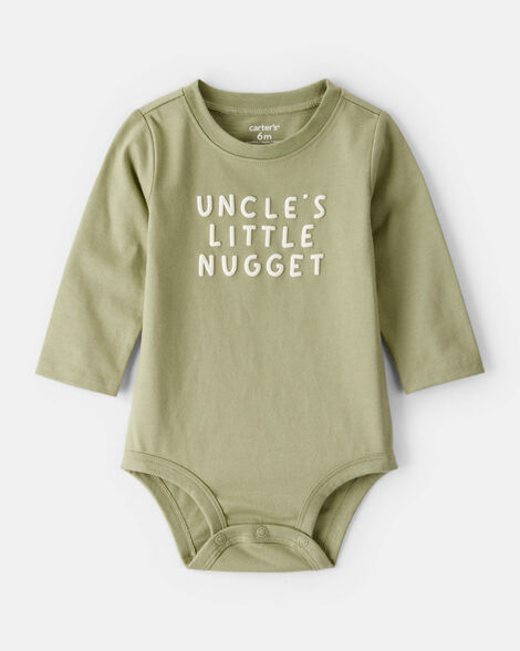 baby boy uncles little nugget long-sleeve graphic bodysuit - green