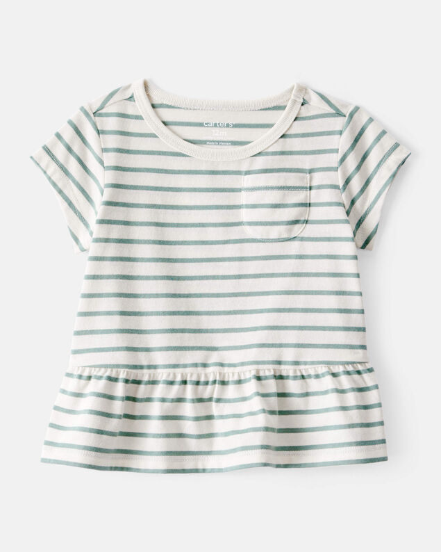 Product image 1 of Baby Girl Striped Short-Sleeve Peplum Top - White/Green