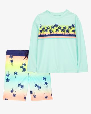 Product image 1 of Kid 2-Piece Palm Tree Rashguard & Swim Trunk Set