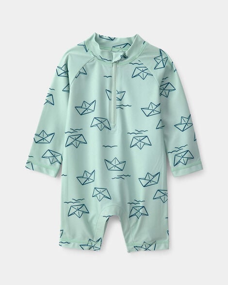 baby boy boat long-sleeve rashguard - turquoise