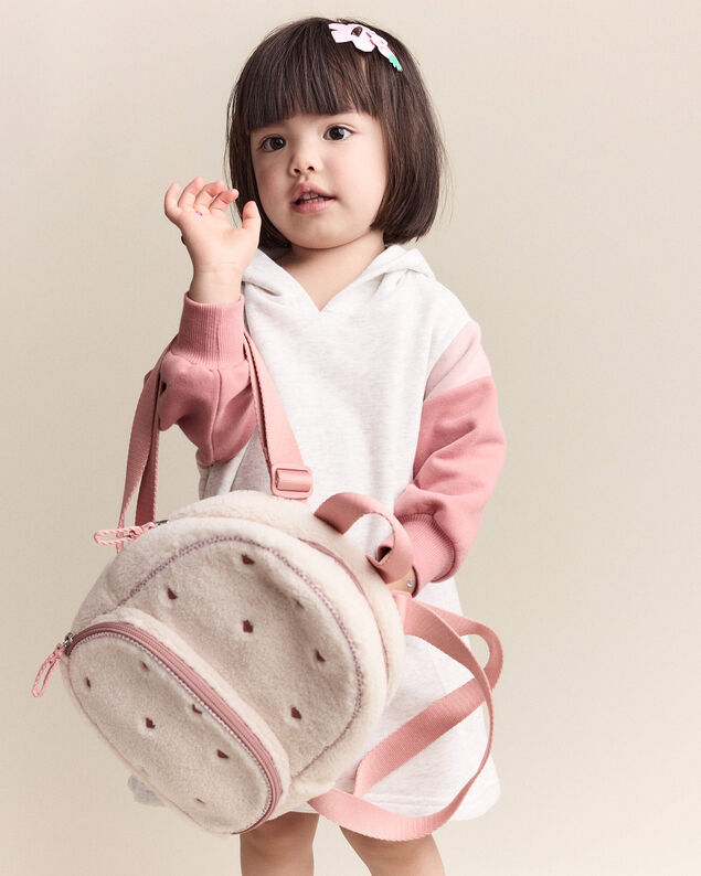 Product image 1 of Toddler Heart Sherpa Backpack - Cream/Pink