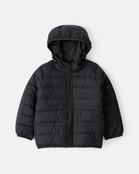 toddler boy midweight packable puffer - black