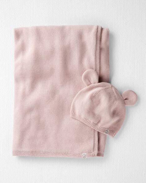 Product image 1 of Baby Organic Cotton Sweater Knit Blanket and Cap Gift Set