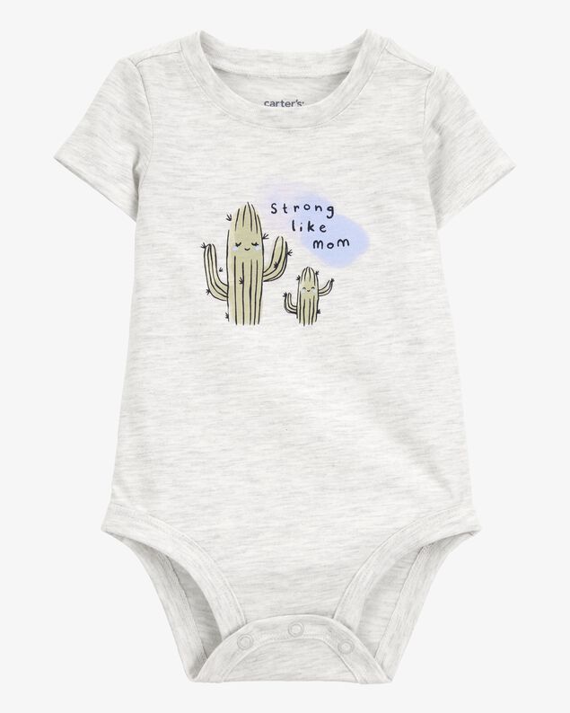 Product image 1 of Baby "Strong Like Mom" Cactus Short-Sleeve Bodysuit - Gray