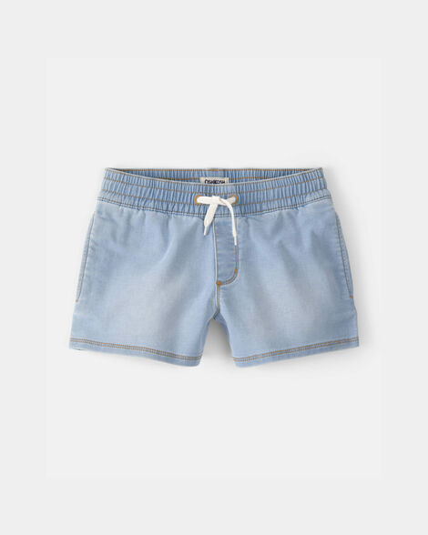 Girls Denim Drawstring Pull-On Shorts - Light Wash