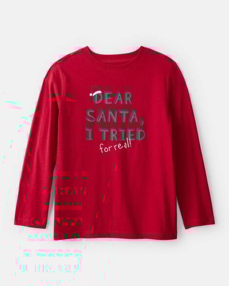 kid christmas santa long-sleeve graphic tee - red