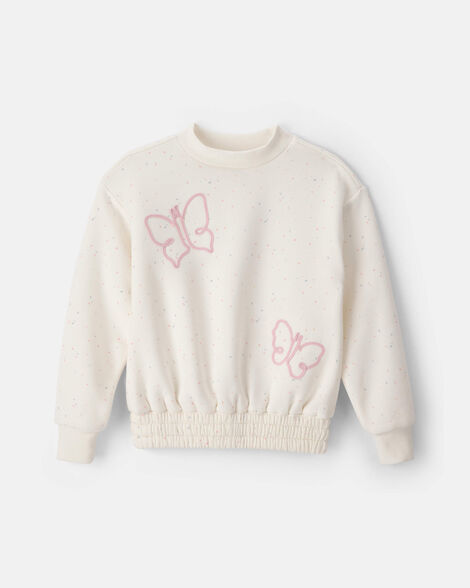 girls butterfly fleece mock neck pullover sweatshirt - cream