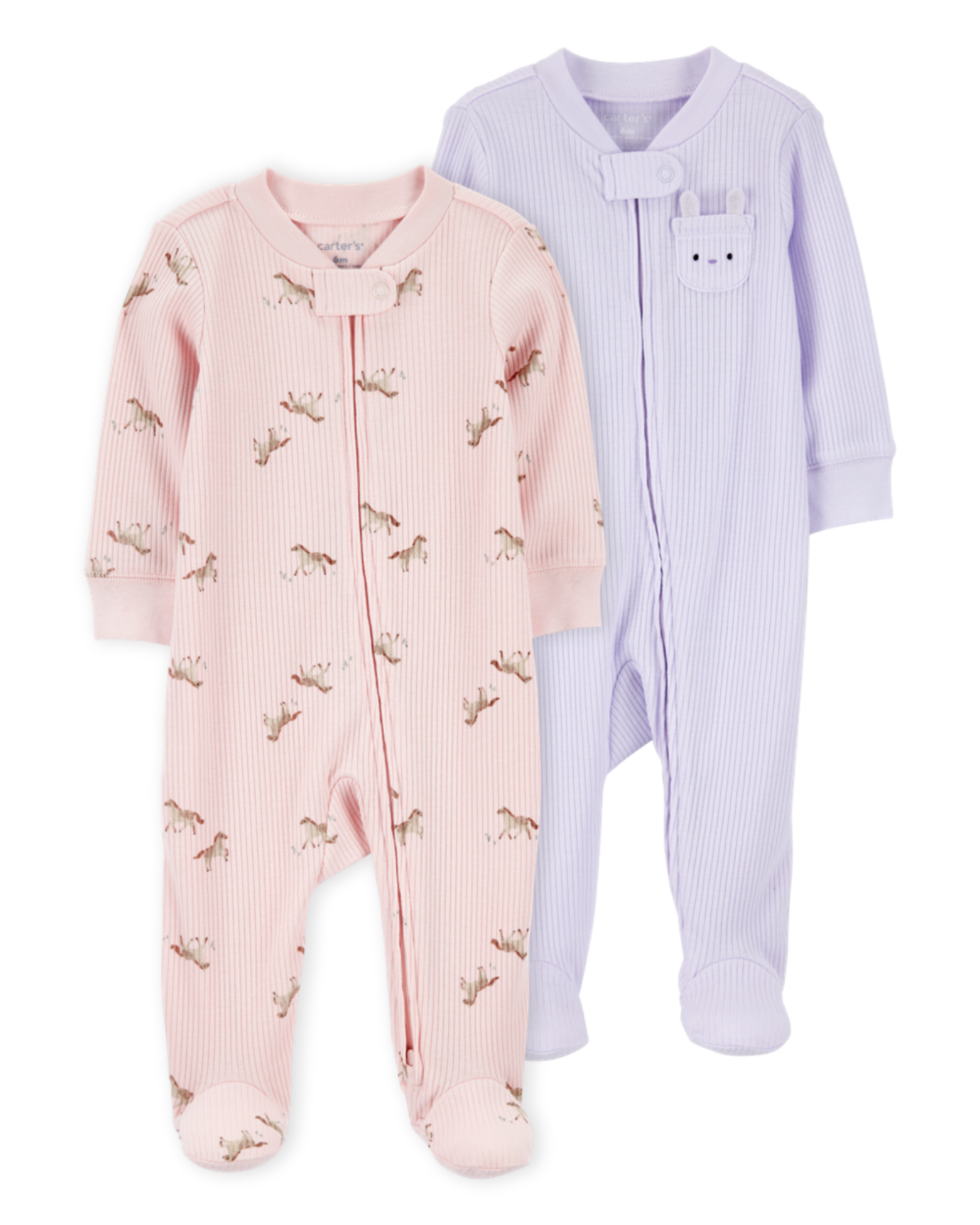 Baby 2-Pack  Ribbed 2-Way Zip Sleep & Play Pajamas - Pink/Purple