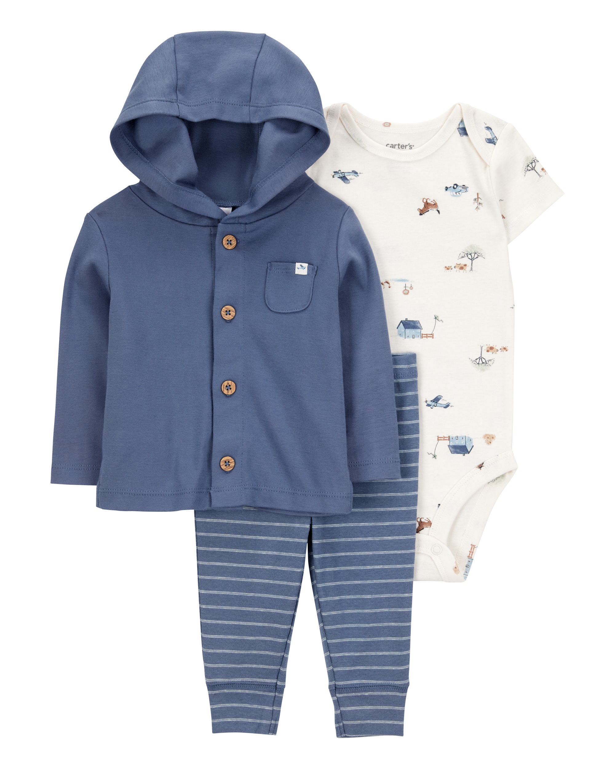 Baby Barn Print 3-Piece Cardigan Set - Navy/White